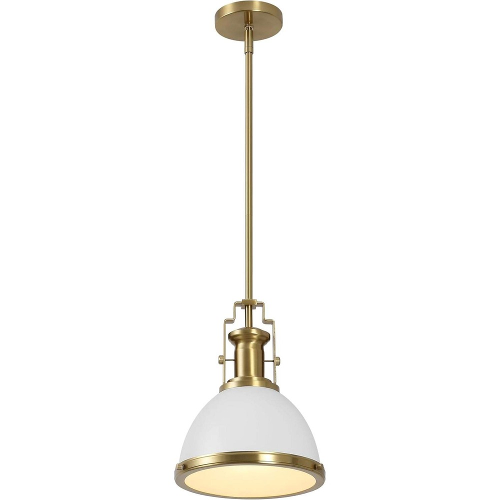 JONATHAN Y 10" Brass Gold/White LED Dome Pendant Light, Adjustable Fixture Shade